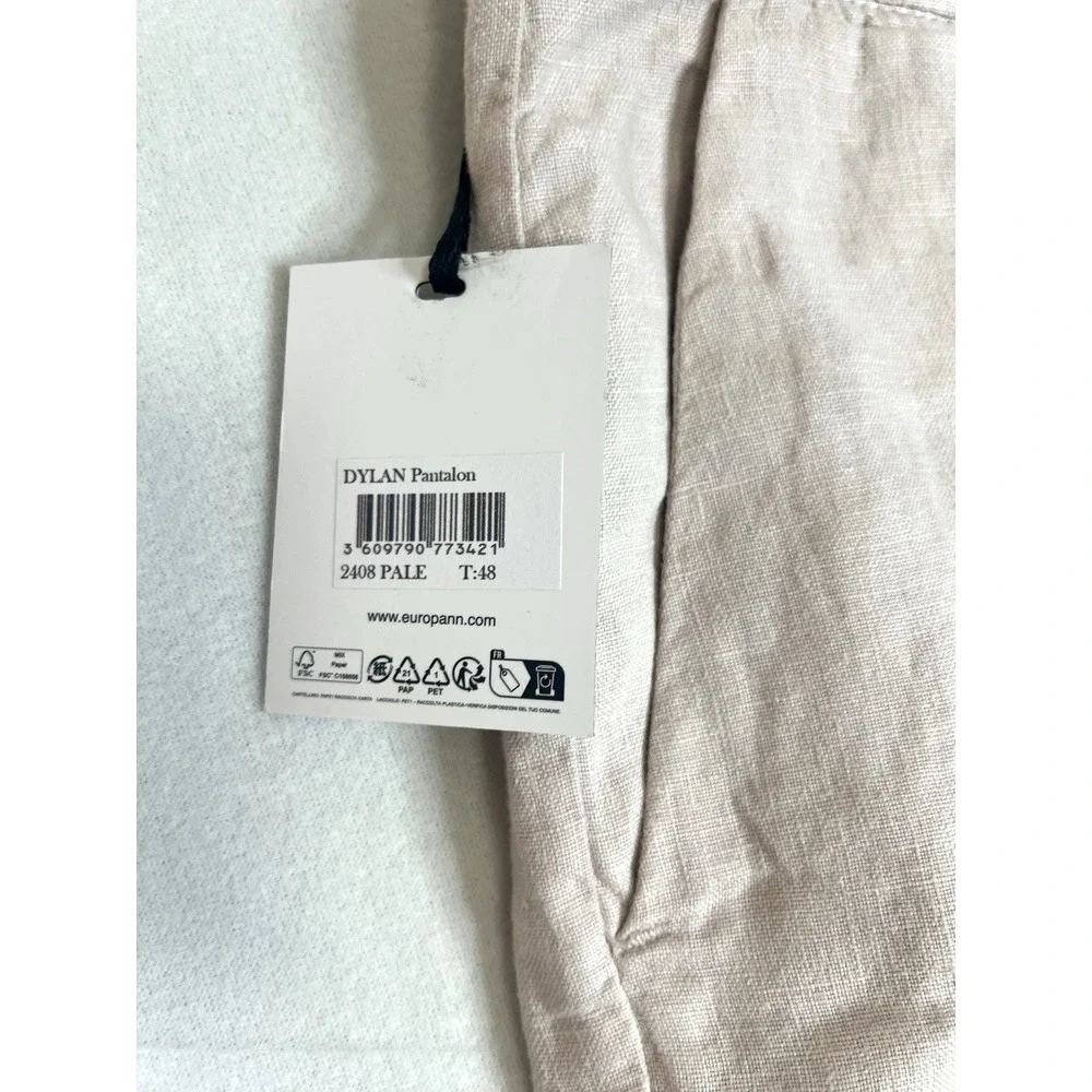 Europann Men's Dylan 100% Linen‎ Pant Trouser Pale Size US 40